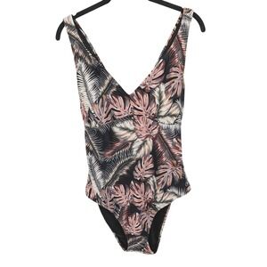 Hurley Swimsuit Tropical Floral Women XXL Black Palm‎ Tree One Piece Beach Pool